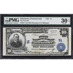 Johnstown, Pennsylvania. 1902 $10 Plain Back. Fr. 624. FNB. Charter 51. PMG Very Fine 30 EPQ.