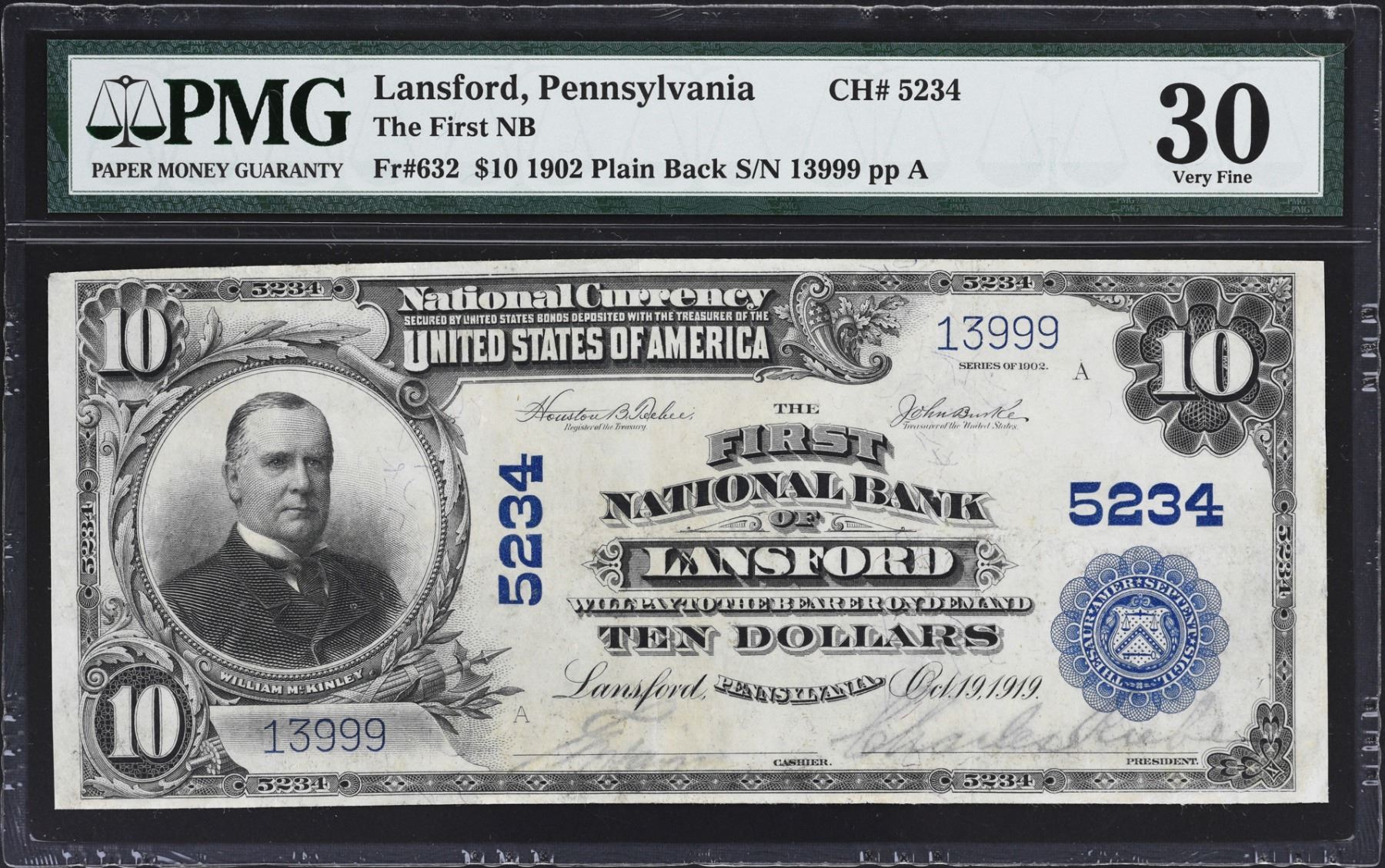 Lansford, Pennsylvania. 1902 10 Plain Back. Fr. 632. FNB. Charter 5234