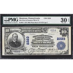 Montrose, Pennsylvania. 1902 $10 Plain Back. Fr. 631. First and Farmers NB & TC. Charter 2223. PMG V