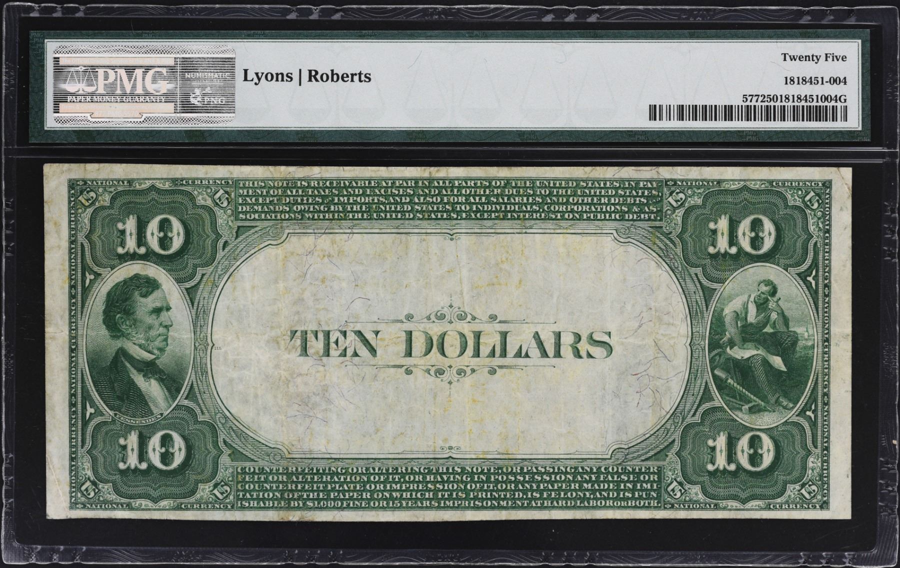 Oakdale, Pennsylvania. 1882 10 Value Back. Fr. 577. FNB. Charter 5327. PMG Very Fine 25.