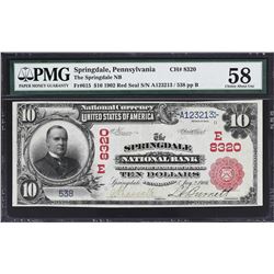 Springdale, Pennsylvania. 1902 $10 Red Seal. Fr. 615. Springdale NB. Charter 8320. PMG Choice About 