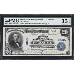 Youngsville, Pennsylvania. 1902 $20 Plain Back. Fr. 651. FNB. Charter 8165. PMG Choice Very Fine 35 