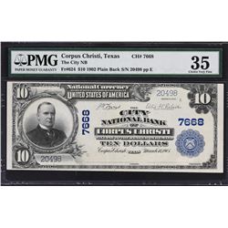 Corpus Christi, Texas. 1902 $10 Plain Back. Fr. 624. City NB. Charter 7668. PMG Choice Very Fine 35.