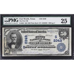 Fort Worth, Texas. 1902 $50 Plain Back. Fr. 682. FNB. Charter 2349. PMG Choice Very Fine 35.