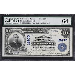 Galveston, Texas. 1902 $10 Plain Back. Fr. 635. United States NB. Charter 12475. PMG Choice Uncircul