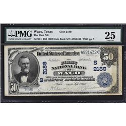 Waco, Texas. 1902 $50 Date Back. Fr. 674. FNB. Charter 2189. PMG Very Fine 25.
