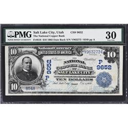 Salt Lake City, Utah. 1902 $10 Date Back. Fr. 618. Copper NB. Charter 9652. PMG Very Fine 30.