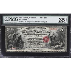Fairhaven, Vermont. 1865 $5 Original. Fr. 394a. FNB. Charter 344. PMG Choice Very Fine 35 EPQ.