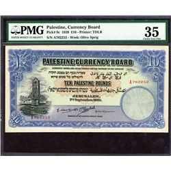 Palestine Currency Board. 7.9.1939, 10 Pounds. P-9c. PMG Choice Very Fine 35.