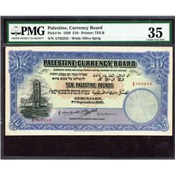 Palestine Currency Board. 7.9.1939, 10 Pounds. P-9c. PMG Choice Very Fine 35.