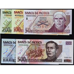 Banco de Mexico. 18.8.2000, 50 to 1,000 Pesos. P-117 to 121. Gem Uncirculated.