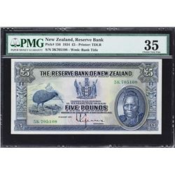 Reserve Bank of New Zealand. 1.8.1934, 5 Pounds. P-156. PMG Choice Very Fine 35.