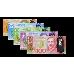 Reserve Bank of New Zealand. 2015-16, 5 to 100 Dollars. P-191a to 195a. Gem Uncirculated.
