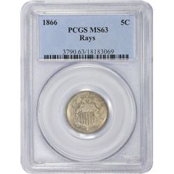 1866 Rays. MS-63 PCGS.