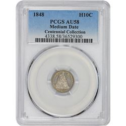 1848 Medium Date. AU-58 PCGS.
