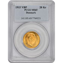 Denmark. Frederik VIII. 1915-VBP 20 Kroner. Gold. MS-65 PCGS.