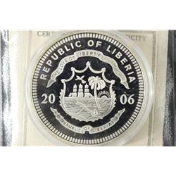 2006 REPUBLIC OF LIBERIA SILVER PROOF $20