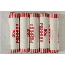 5 ROLLS OF 2012-P SHIELD LINCOLN CENTS BU