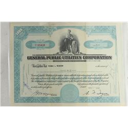 1952 GENERAL PUBLIC UTILITIES CORP. STOCK CERT.