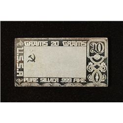 20 GRAM .999 FINE SILVER PROOF INGOT USSR FLAG