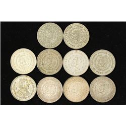 10 ASSORTED 1959-67 MEXICO .100 SILVER PESOS
