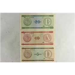 CUBA 5,10 & 20 PESOS FOREIGN EXCHANGE CERTIFICATES