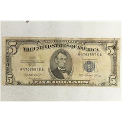 1953 $5 BLUE SEAL SILVER CERTIFICATE ROUGH