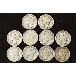 10 ASSORTED 1940'S MERCURY DIMES