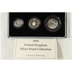 1994 UNITED KINGDOM THREE-COIN SILVER PROOF