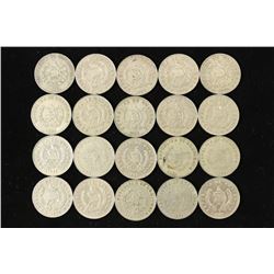 20 ASSORTED 1965-1988 GUATEMALA 25 CENTAVOS