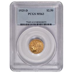 1925-D $2.5 Indian Head Quarter Eagle Gold Coin PCGS MS63