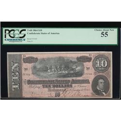 1864 $10 Confederate States of America Note PCGS 55