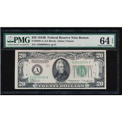 1934B $20 Boston Federal Reserve Note PMG 64EPQ