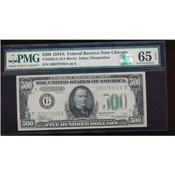 1934A $500 Chicago Federal Reserve Note PMG 65EPQ