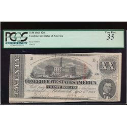 1863 $20 Confederate States of America Note PCGS 35