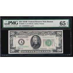 1934B $20 Boston Federal Reserve Note PMG 65EPQ