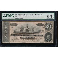 1864 $20 Confederate States of America Note PMG 64EPQ