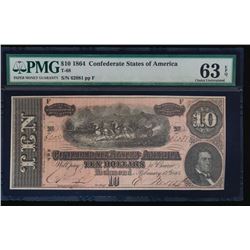 1864 $10 Confederate States of America Note PMG 63EPQ