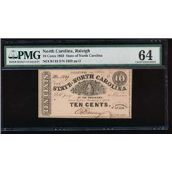 1862 Ten Cent North Carolina Obsolete Note PMG 64