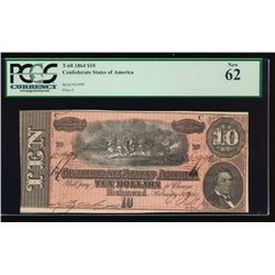 1864 $10 Confederate States of America Note PCGS 62