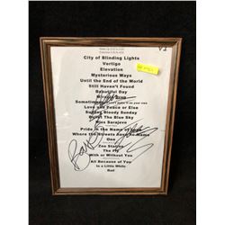 U2 BAND SIGNED FRAMED SONG SET LIST