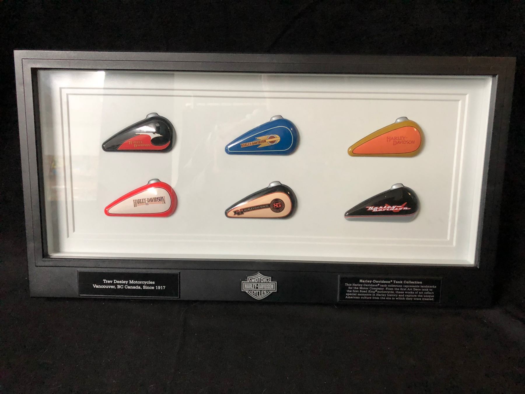 Harley Davidson Mini Gas Tank Set In Display Case Framed Trev Deeley 2014