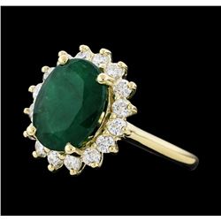 4.52 ctw Emerald and Diamond Ring - 14KT Yellow Gold