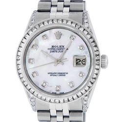 Rolex Mens SS MOP Diamond Lugs & Princess Cut Diamond Datejust Wristwatch With R