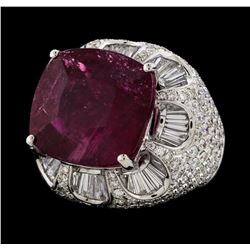 17.68 ctw Pink Tourmaline and Diamond Ring - 18KT White Gold