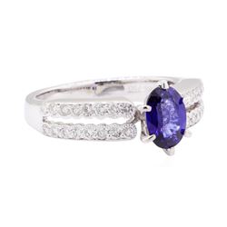 0.88 ctw Sapphire and Diamond Ring - 18KT White Gold