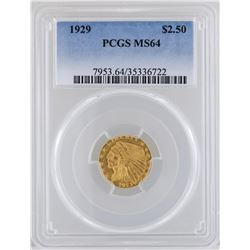 1929 $2 1/2 Indian Head Quarter Eagle Gold Coin PCGS MS64