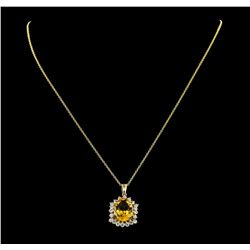 4.82 ctw Citrine Quartz and Diamond Pendant With Chain - 14KT Yellow Gold