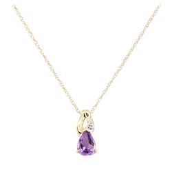 0.61 ctw Amethyst and Diamond Pendant with Chain - 10KT Yellow Gold