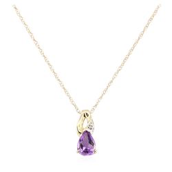 0.61 ctw Amethyst and Diamond Pendant with Chain - 10KT Yellow Gold